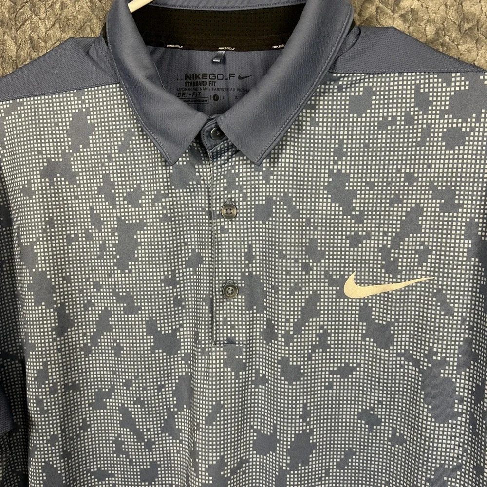 Nike Golf Dri-FIT Mobility‎ Camo Polo Shirt Mens L Blue Digicam Stretch